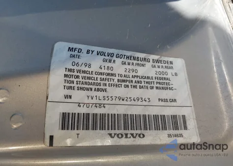 1998 Volvo S70 Gtas/Gtms z USA, uszkodzony, nr VIN YV1LS5579W2549343